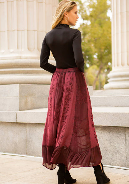 Young Threads - Women Patchwork Embroidered Maxi Skirt With Side Pockets