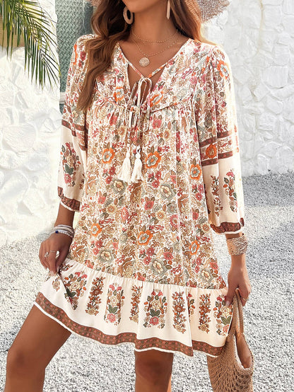 Hope &amp; Sunshine - Bohemian Print V-Neck Dress