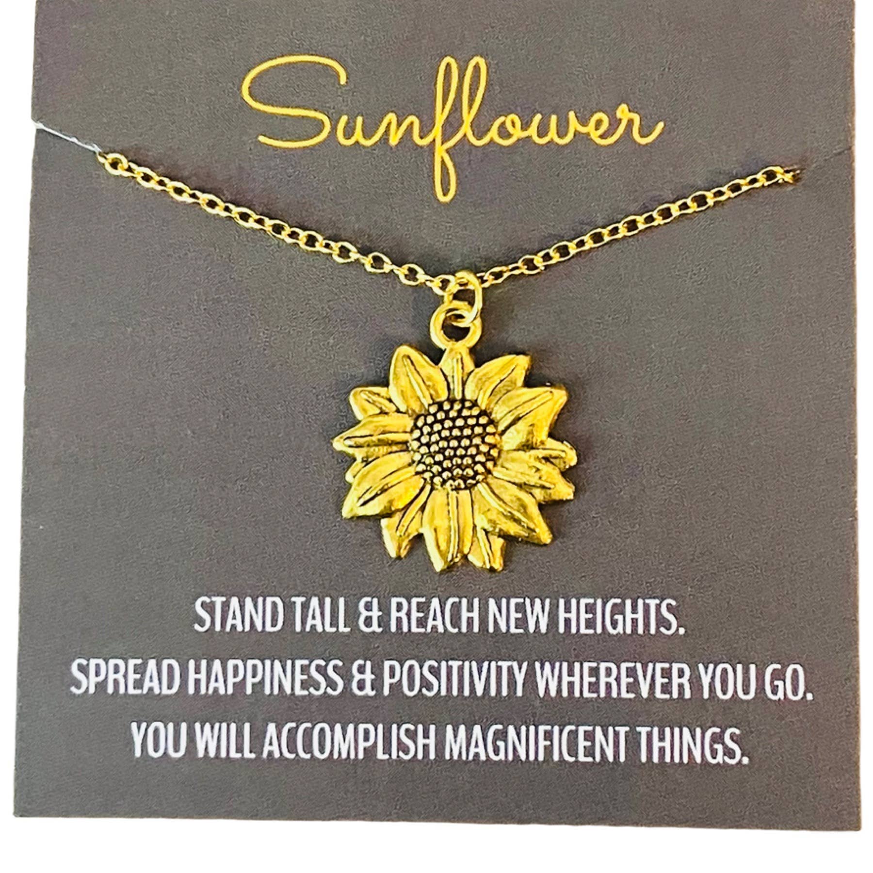 Broken Record Boutique -  Sunflower Pendant Charm Necklace on Sunflower Card