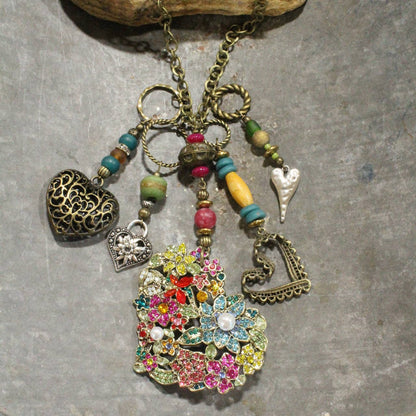  Whimsical Fun Mixed Metal Heart Charmers Necklace