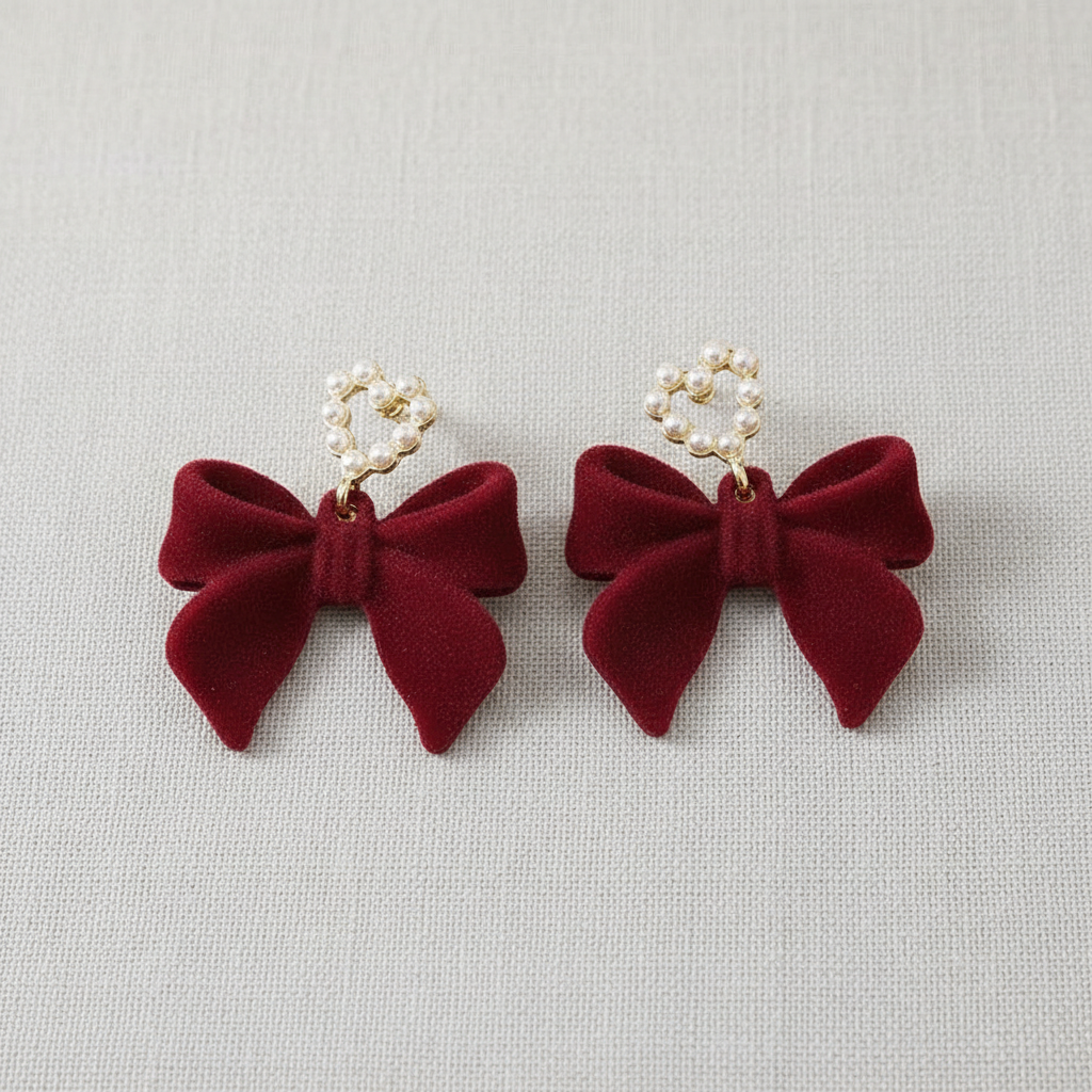 camilla dovey - Red Velvet Bow Heart Earrings