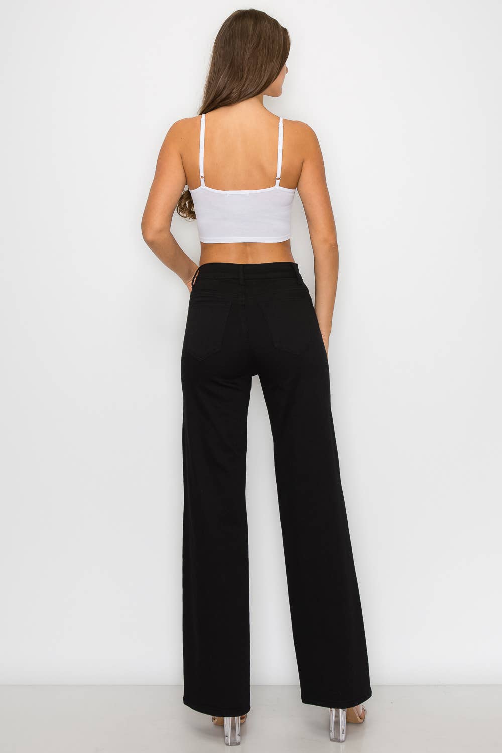 Denim Zone U.S.A. - LVB-200 BLACK HIGH WAISTED STRETCHY WIDE LEGS JEANS