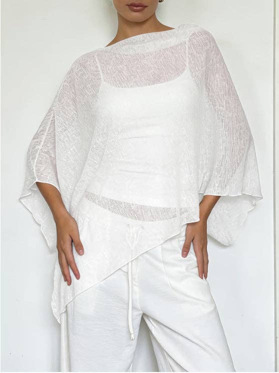 Suhkasana - Sheer Chiffon Poncho Top Batwing Resort Cover Up