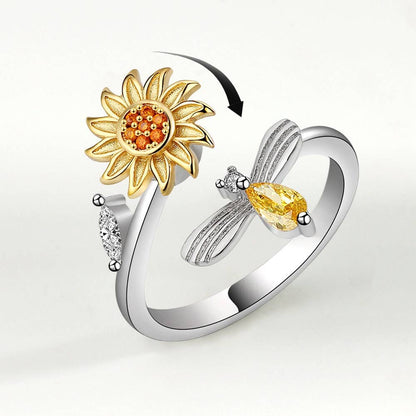 Sunflower Anxiety Fidget Spinner Ring in Sterling Silver