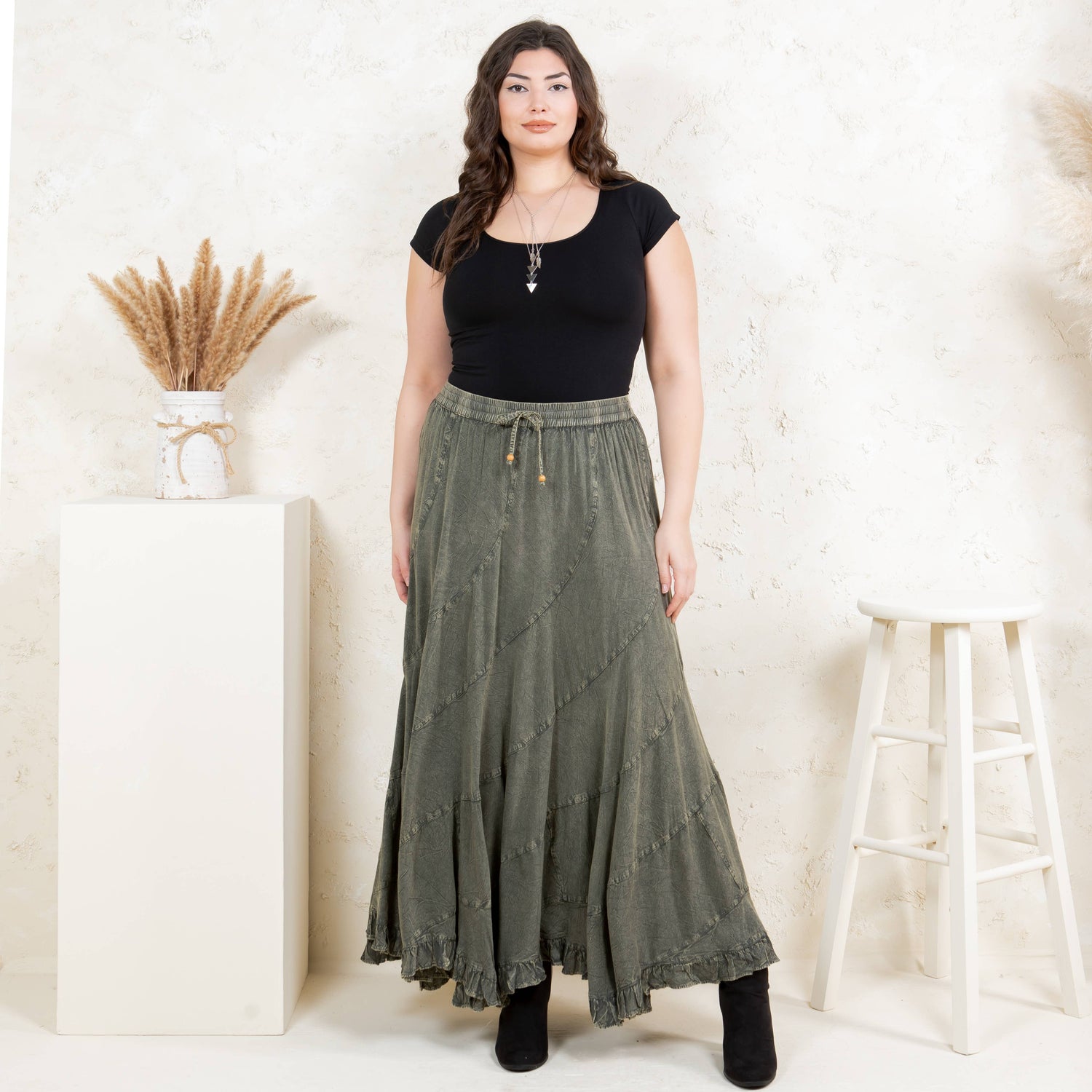 Young Threads - Boho Flair: Asymmetrical Mid-Length Skirt