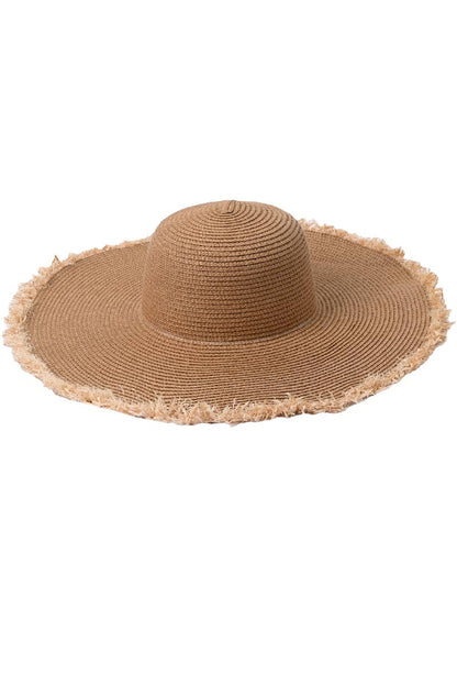 Cap Zone - Fray Trim Tight Weave Wide Floppy Brim Sun Hat