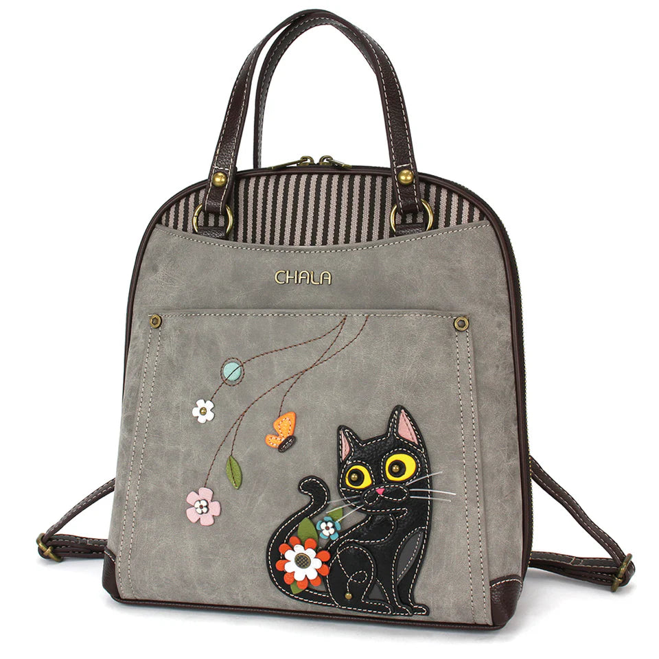 Chala-Convertible Backpack Purse Black Cat (gray)