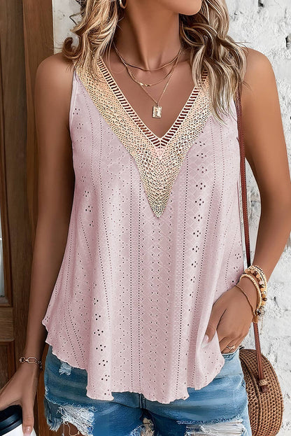 Lovesoft - Multicolor Lace Crochet Splicing V Neck Loose Fit Tank Top