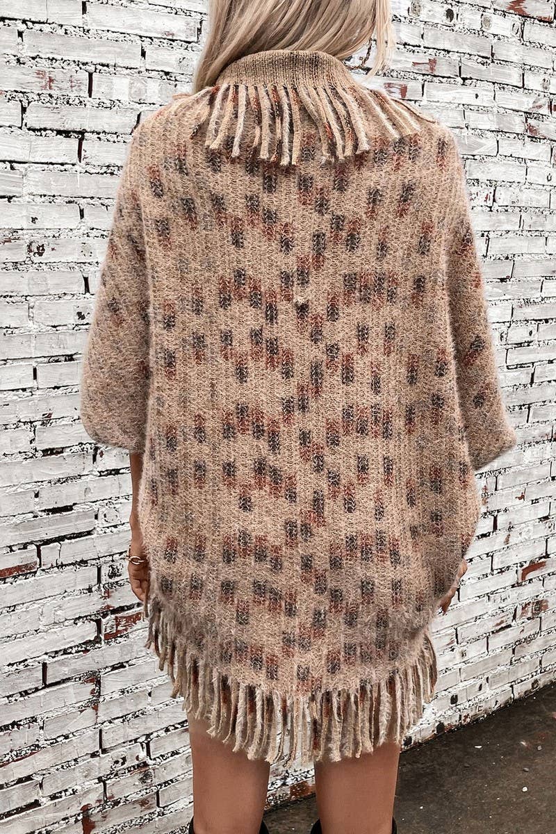 NINEXIS - COLORFUL PLAID KNITTED FRINGED CAPE SHAWL