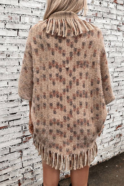 NINEXIS - COLORFUL PLAID KNITTED FRINGED CAPE SHAWL