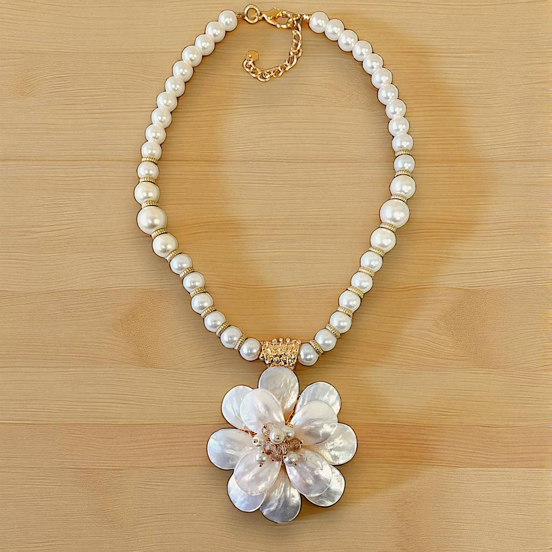 Bijoux Envie Statement Jewelry - Mother of Pearl Flower Necklace | Coastal Statement Jewelry