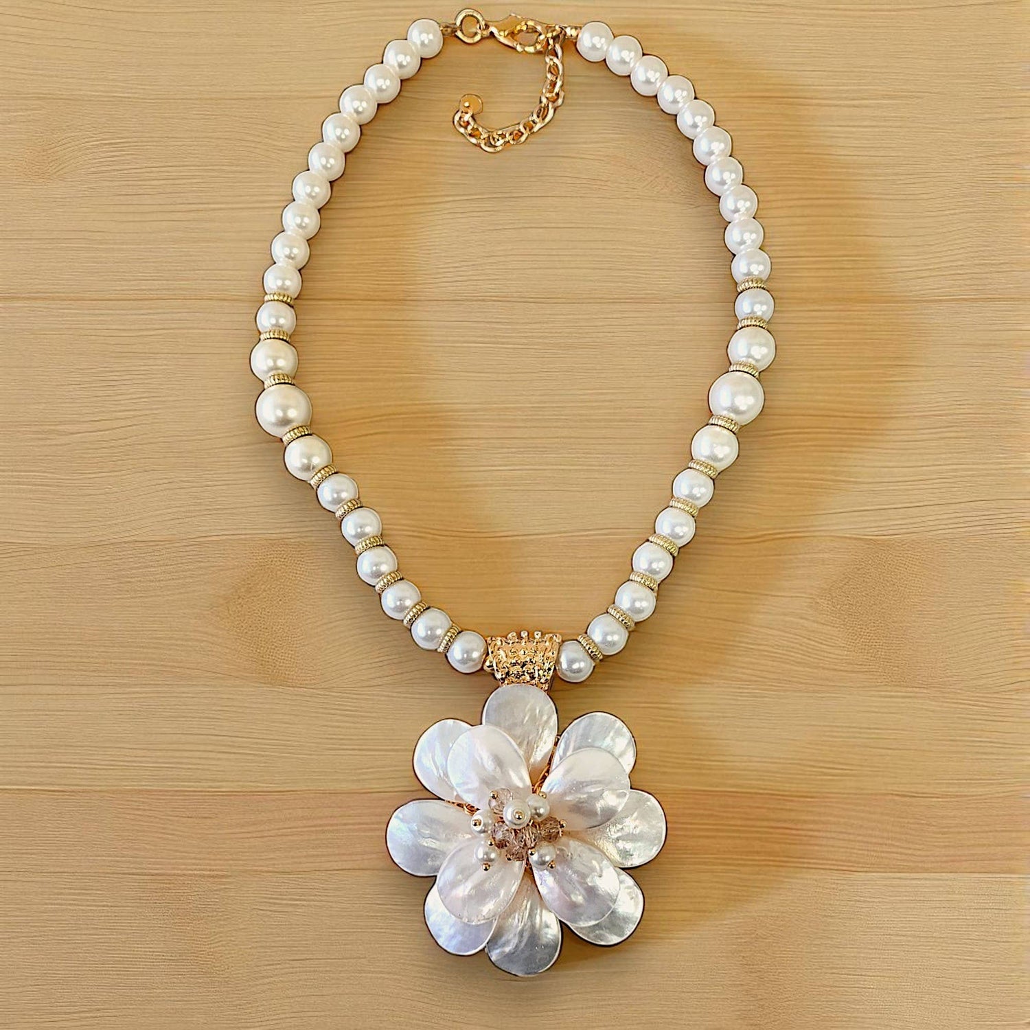 Bijoux Envie Statement Jewelry - Mother of Pearl Flower Necklace | Coastal Statement Jewelry