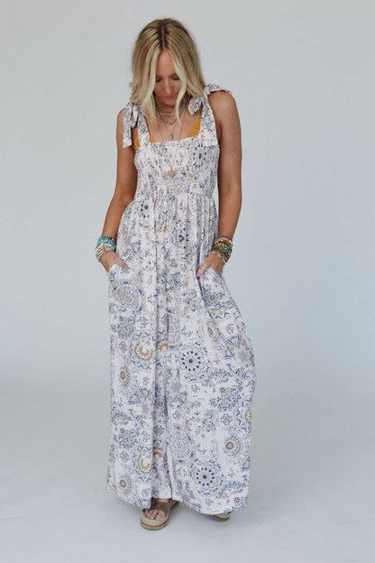Three Bird Nest - Whimsical Bloom Wide Leg Jumpsuit - Ivory