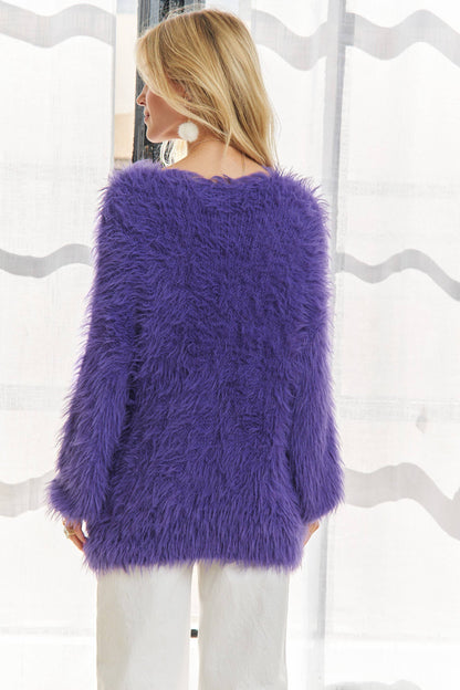 ADORA LA -  BOAT NECK SOFT FUZZY SWEATER TOP