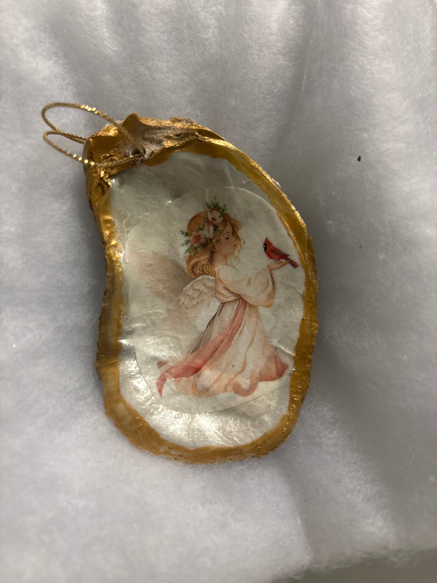 Hand Decoupaged and Painted Oyster Shells