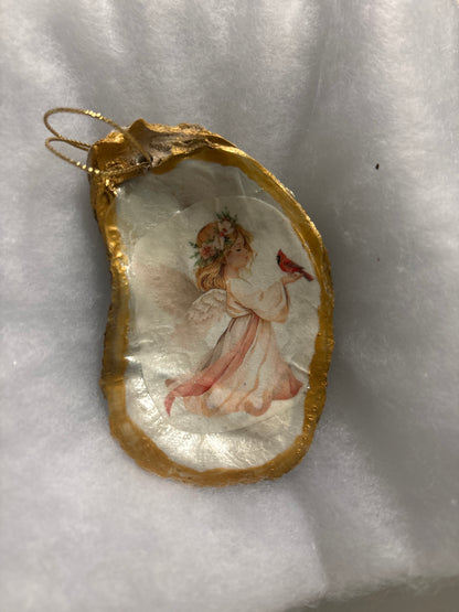 Hand Decoupaged and Painted Oyster Shells