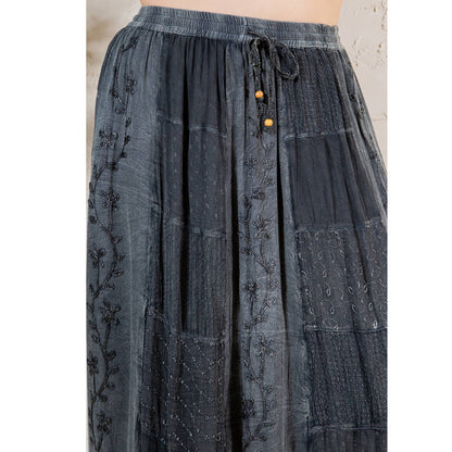 Gypsy Textured Tiered Skirt with Aari Embroidery: Charcoal / PLUS (XL-1X-2X-3X 1-2-2-1)
