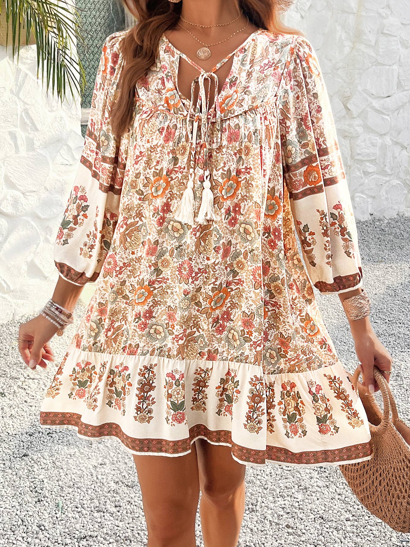 Hope &amp; Sunshine - Bohemian Print V-Neck Dress