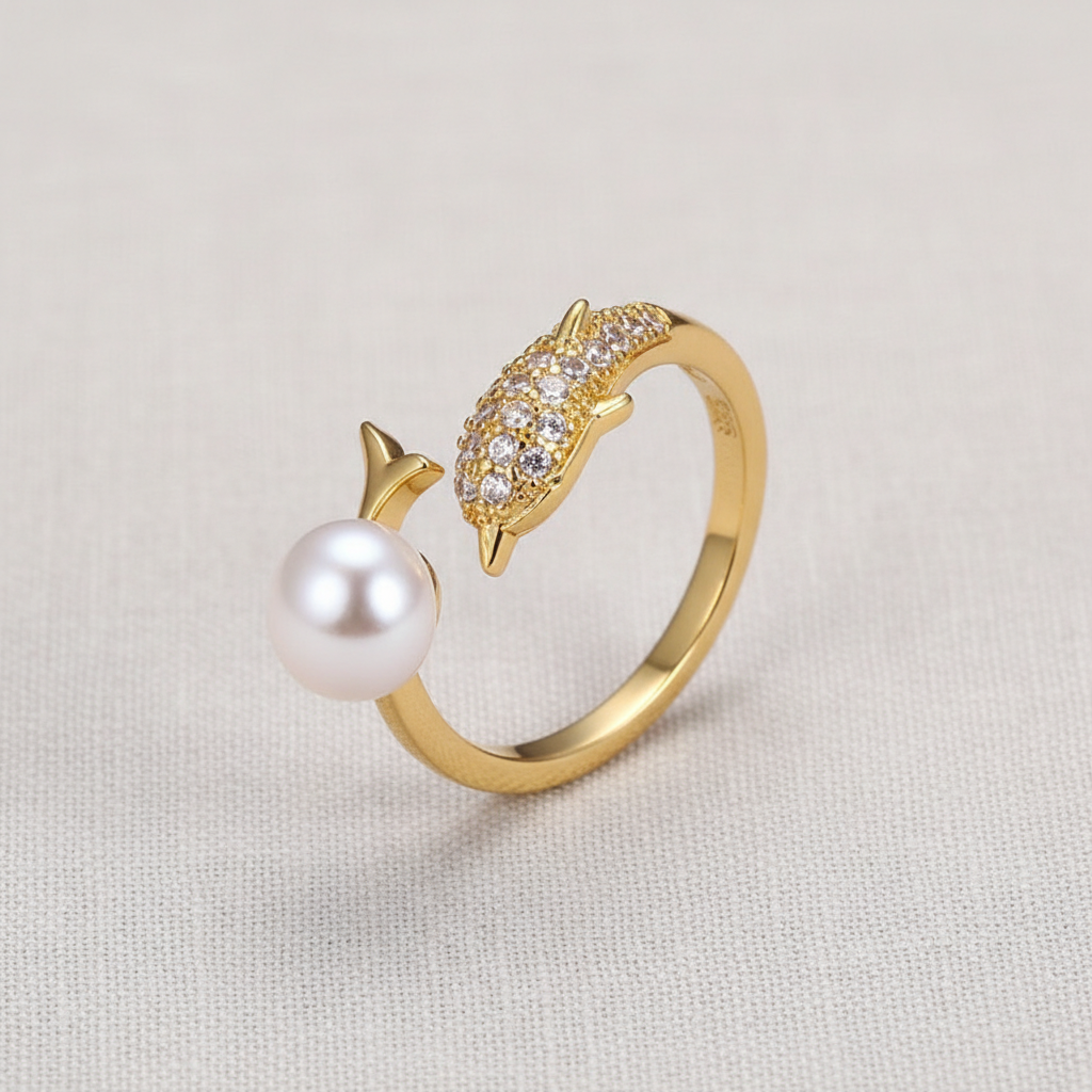 camilla dovey - Dolphin Pearl Zirconia Adjustable Ring