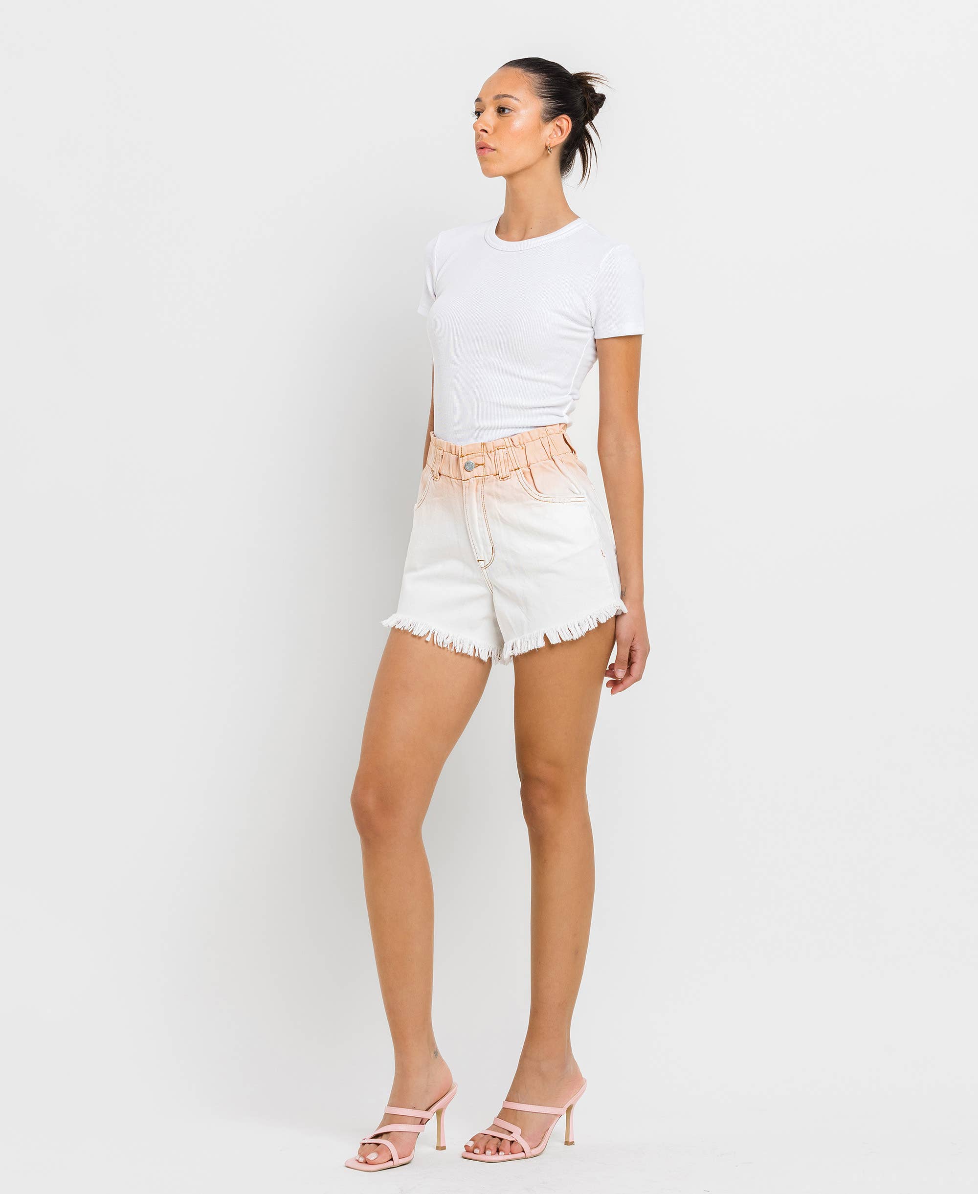VERVET by FLYING MONKEY - SUPER HIGH RISE PAPERBAG WAISTBAND OMBRE SHORTS V2771