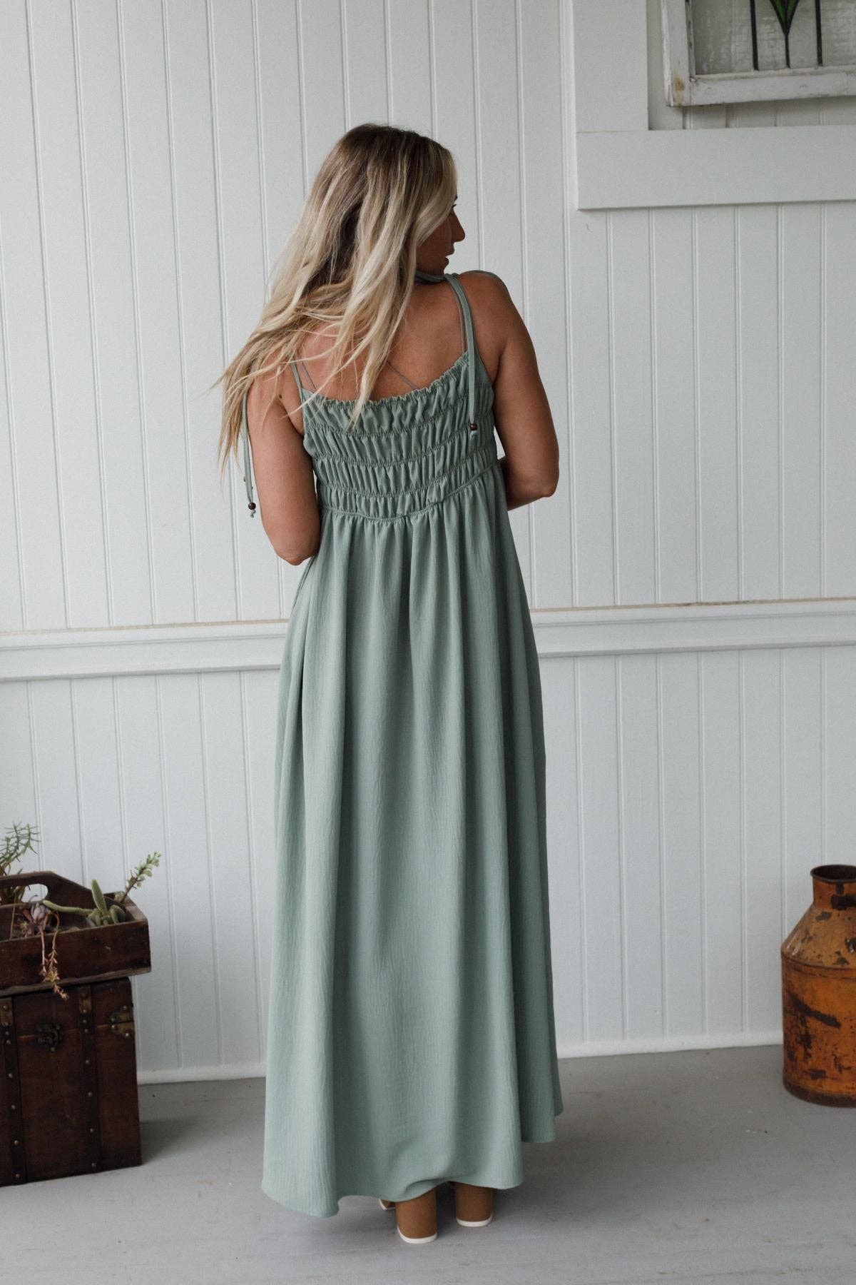 Three Bird Nest - Bohemian Grace Maxi Dress - Sage