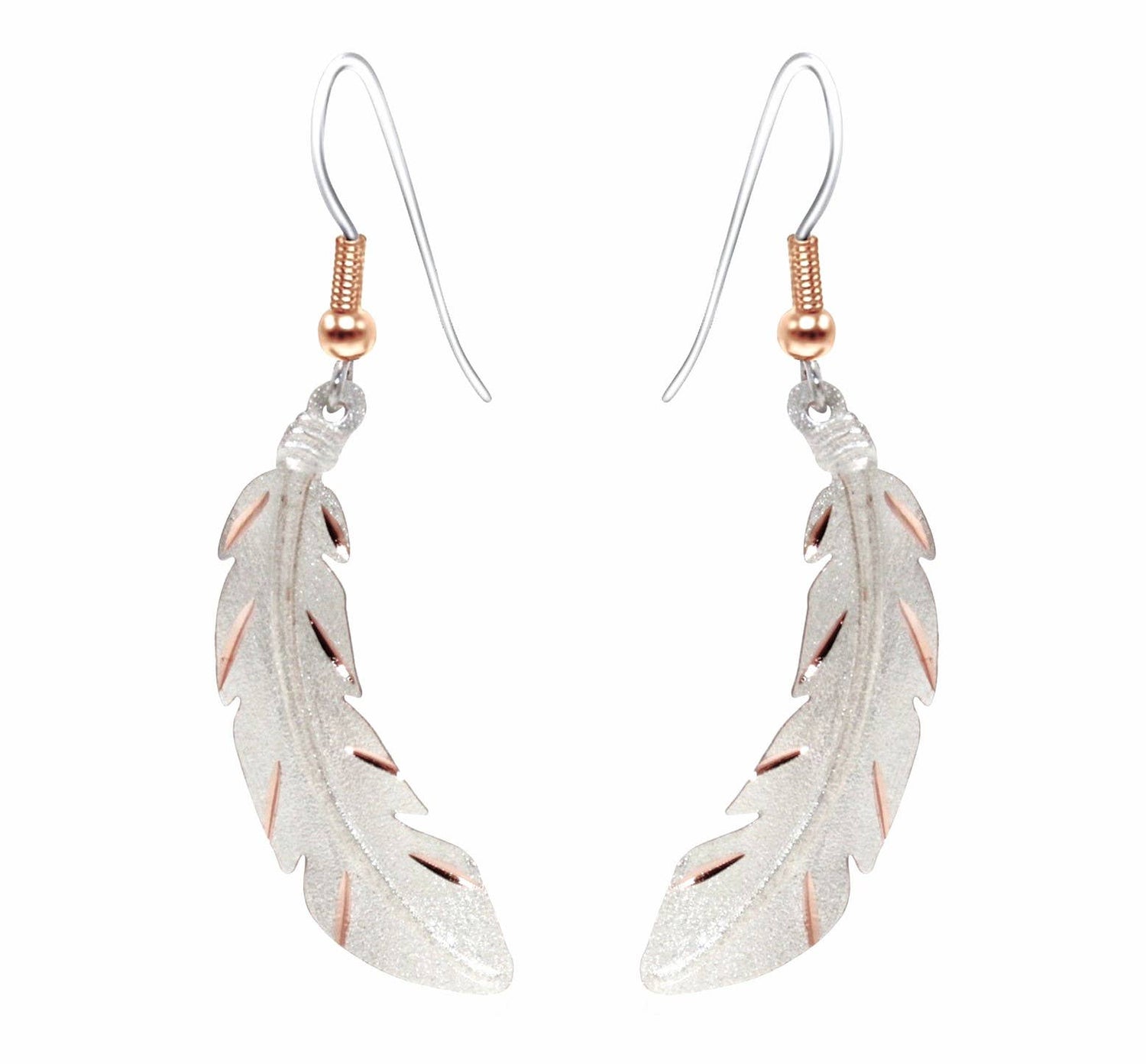 COPPER ARTS INC. - Textured Copper silver plated Feather Earrings