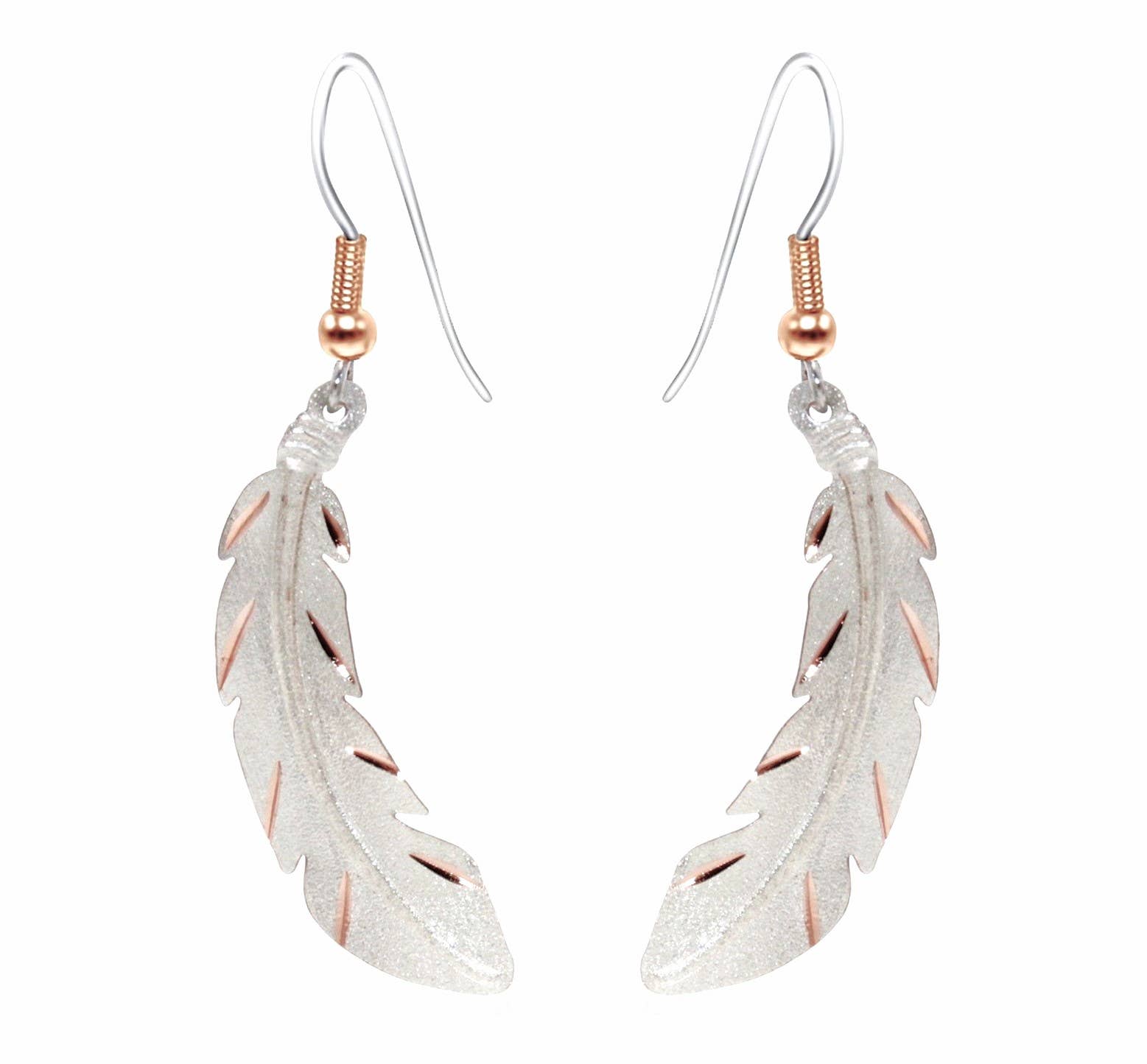 COPPER ARTS INC. - Textured Copper silver plated Feather Earrings