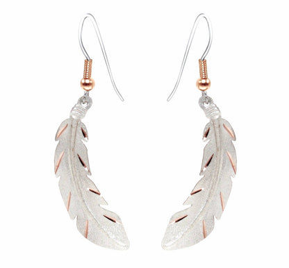 COPPER ARTS INC. - Textured Copper silver plated Feather Earrings