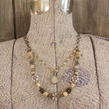 The Primitive Peddler, Inc. - CZECH Me Out Elite Beige &amp; Natural Layered Necklace
