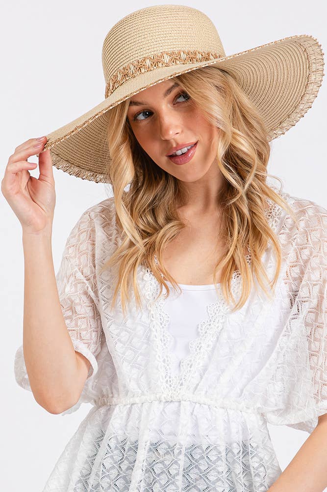 Hana - Woven Detail Edge and Band Wide Brim Floppy Hat