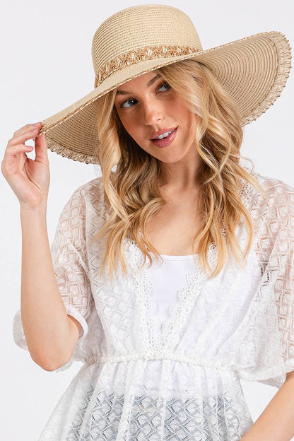 Hana - Woven Detail Edge and Band Wide Brim Floppy Hat