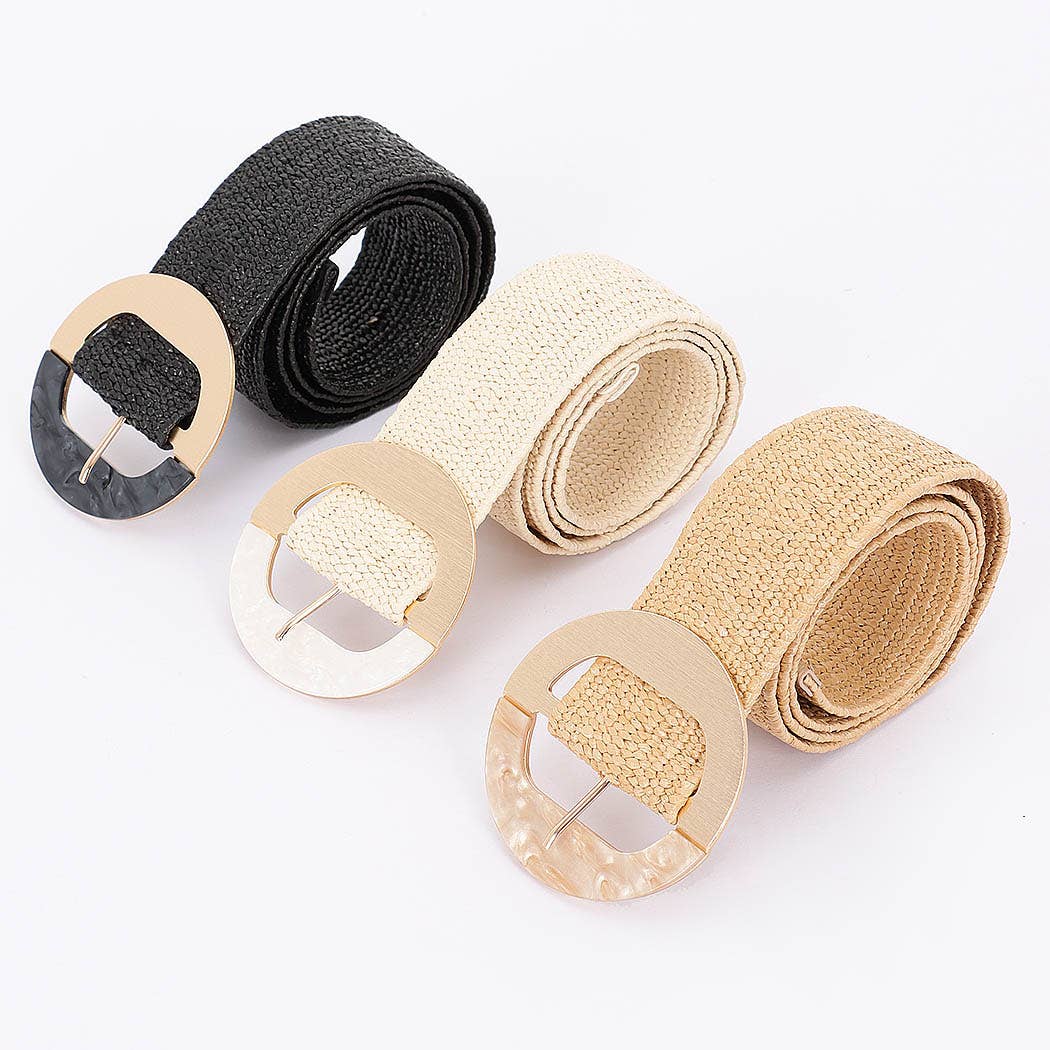 3AM BY H&amp;D ACCESSORIES - Faux Straw Marble Metal Buckle Stretch Belt