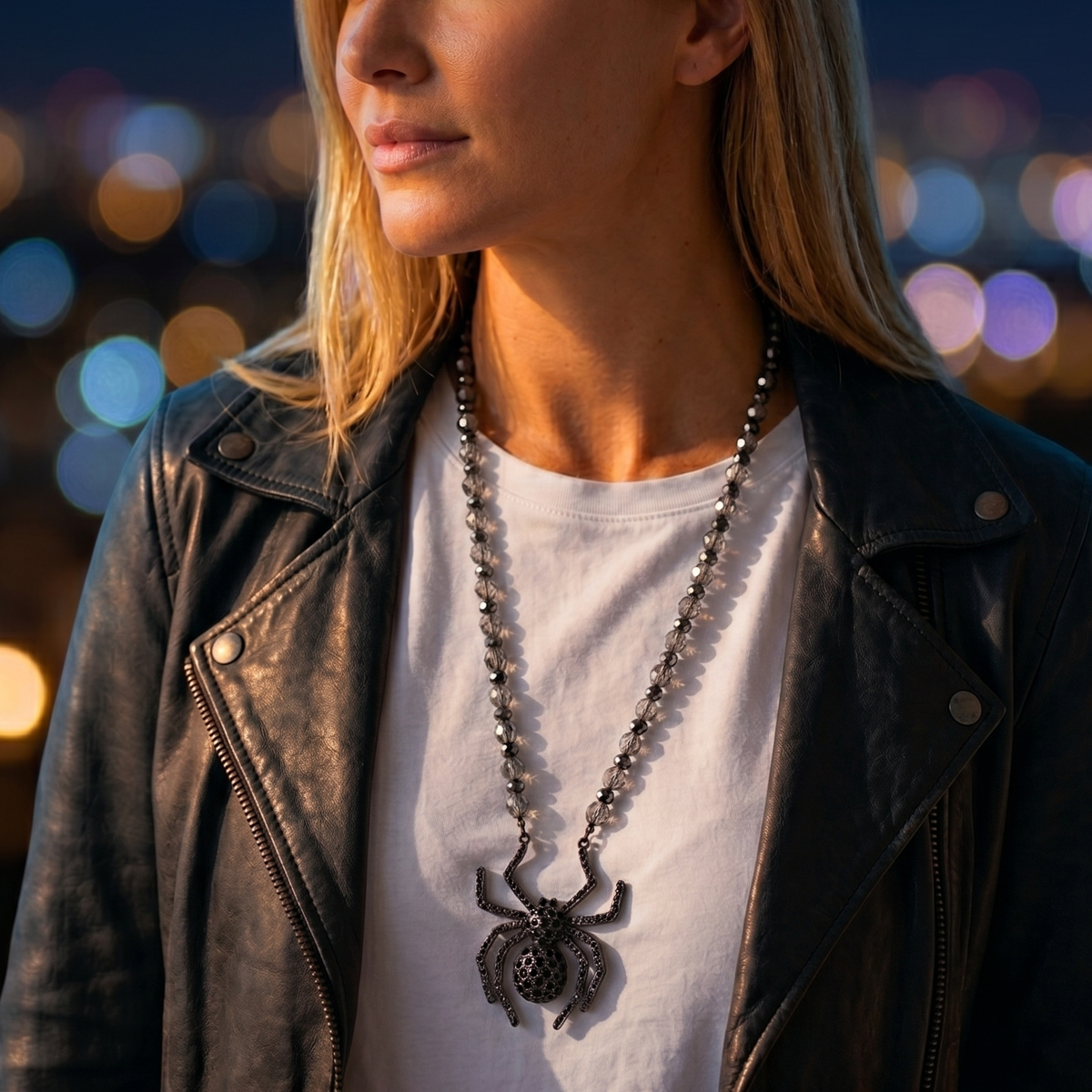 Bijoux Envie Statement Jewelry - Gunmetal Spider Necklace | Chunky Fall Statement Jewelry
