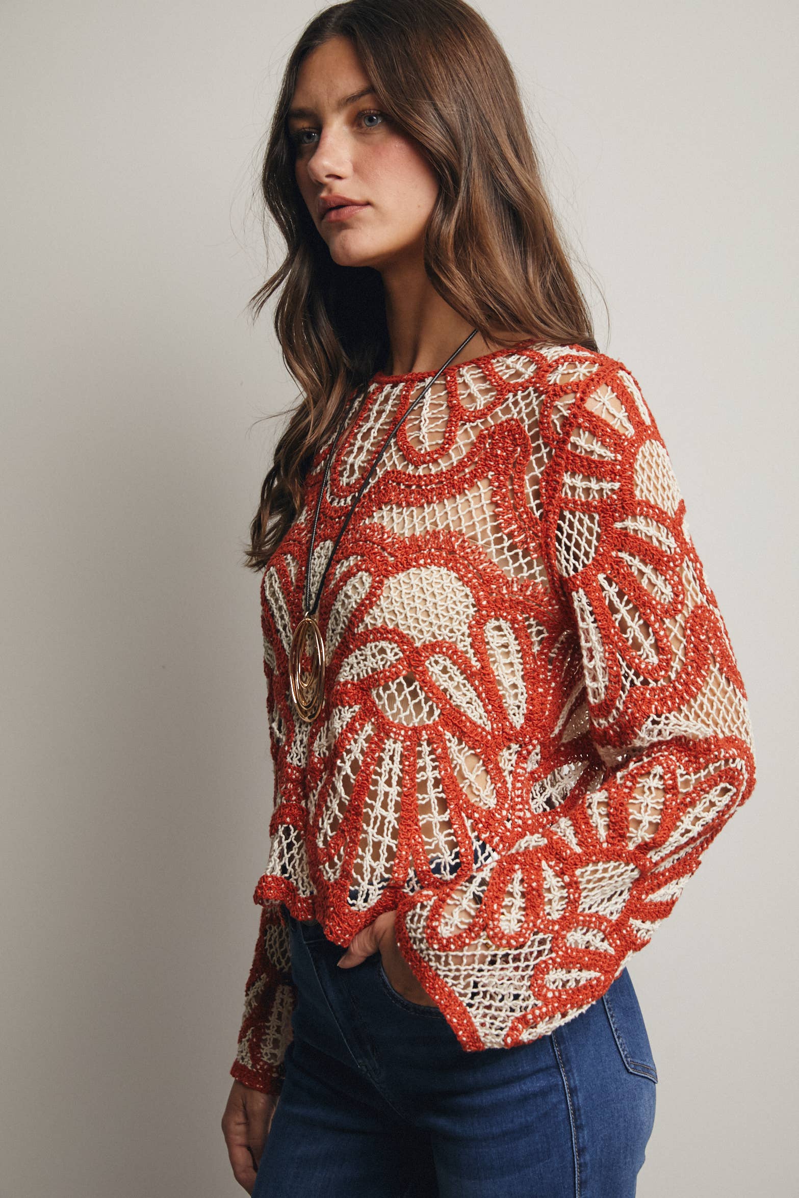 Forte - Crochet Floral Pattern Sweater