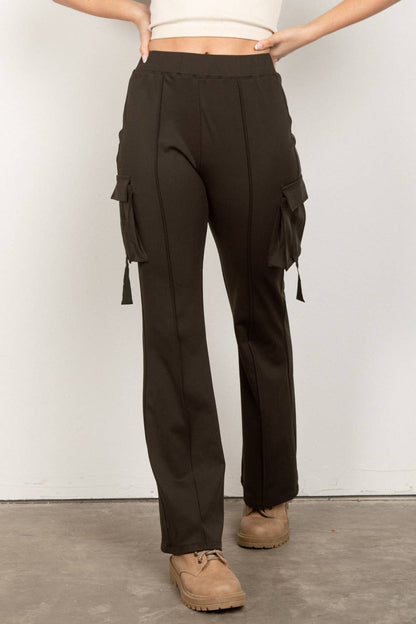 VERY J - NP70266-Bootcut Stretchy Knit Cargo Yoga Pants Leggings