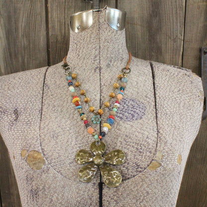 The Primitive Peddler, Inc. - Fun In the Sun Flower Layered Leather Necklace