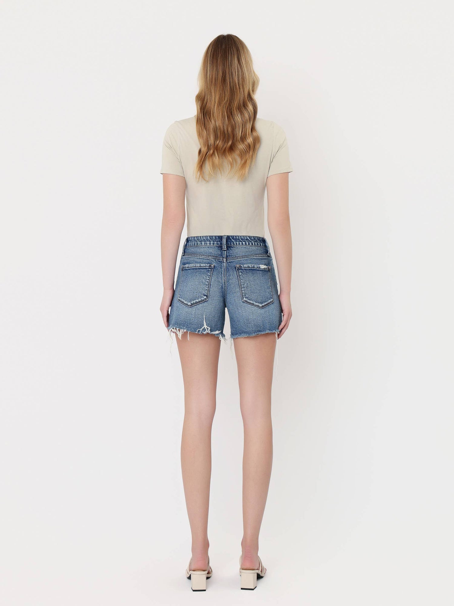 VERVET by FLYING MONKEY - MID RISE STUDDED FRONT POCKET A LINE SHORTS T7488