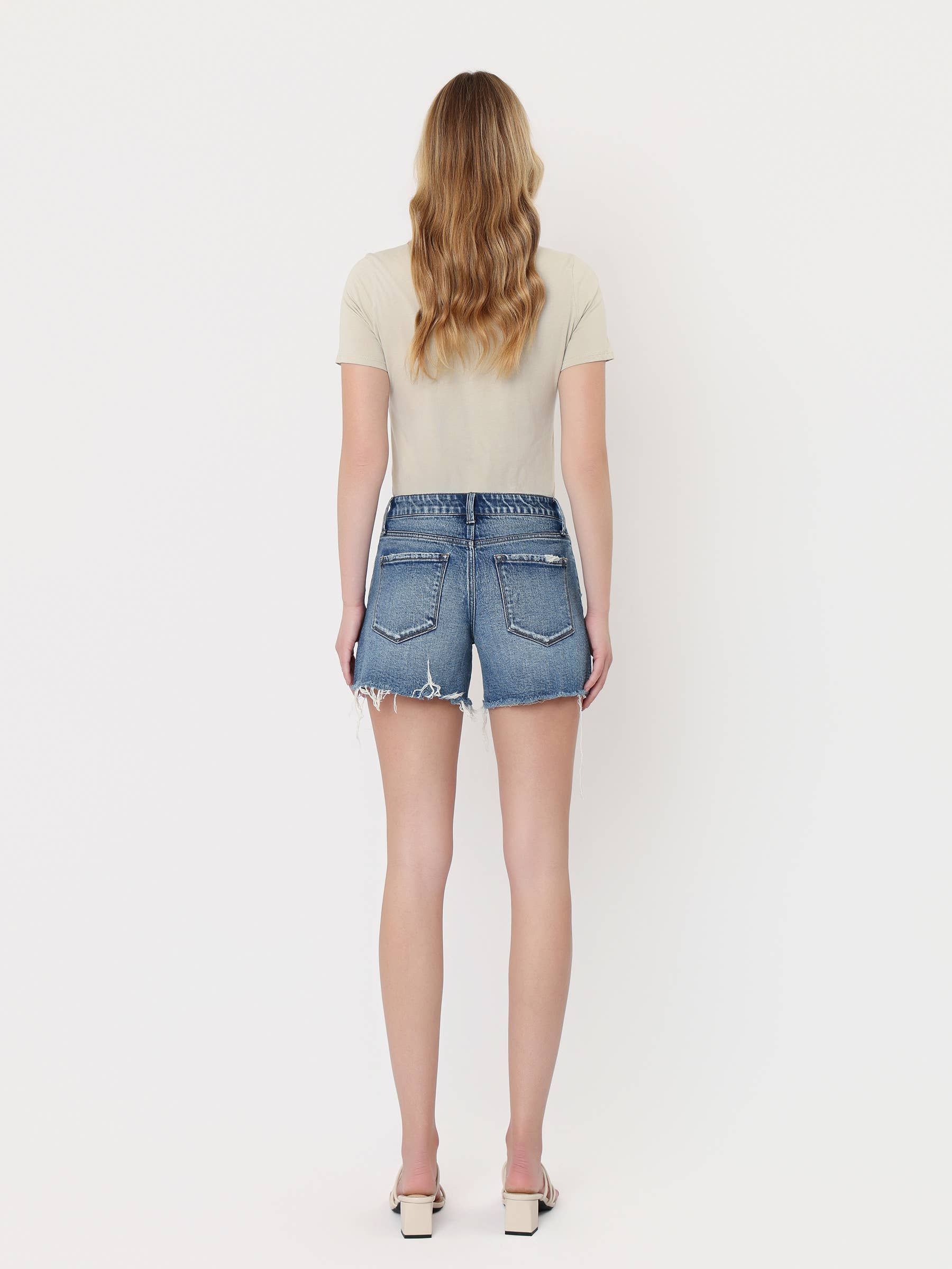 VERVET by FLYING MONKEY - MID RISE STUDDED FRONT POCKET A LINE SHORTS T7488
