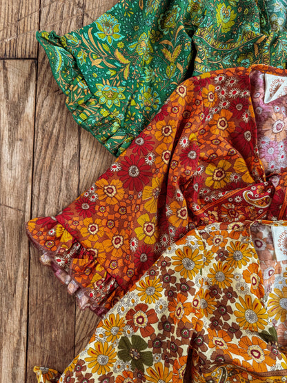 Gardenbelle Shop - Baby Toddler Bell Sleeve Top, Hippie Boho Flower Tie Front