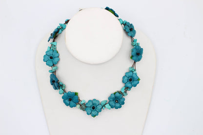  - Leather flower necklace with crystal stone choker