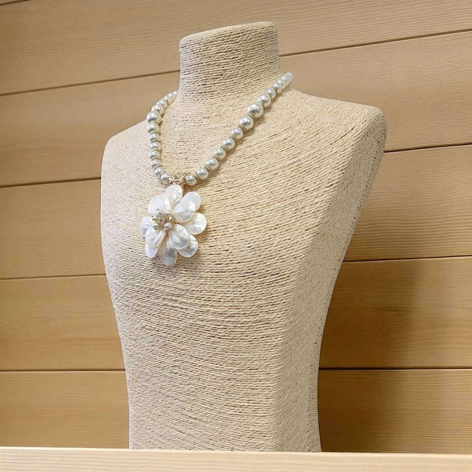 Bijoux Envie Statement Jewelry - Mother of Pearl Flower Necklace | Coastal Statement Jewelry