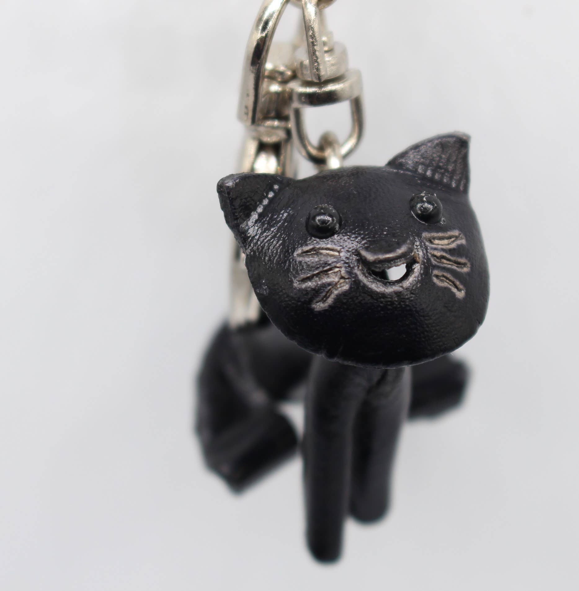 Handmade leather black baby cat kitten key chain purse charm