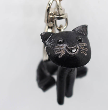  Handmade leather black baby cat kitten key chain purse charm