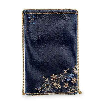 Mary Frances Accessories - Fairy Dust and Floral Blue Beaded Crossbody Phone Bag