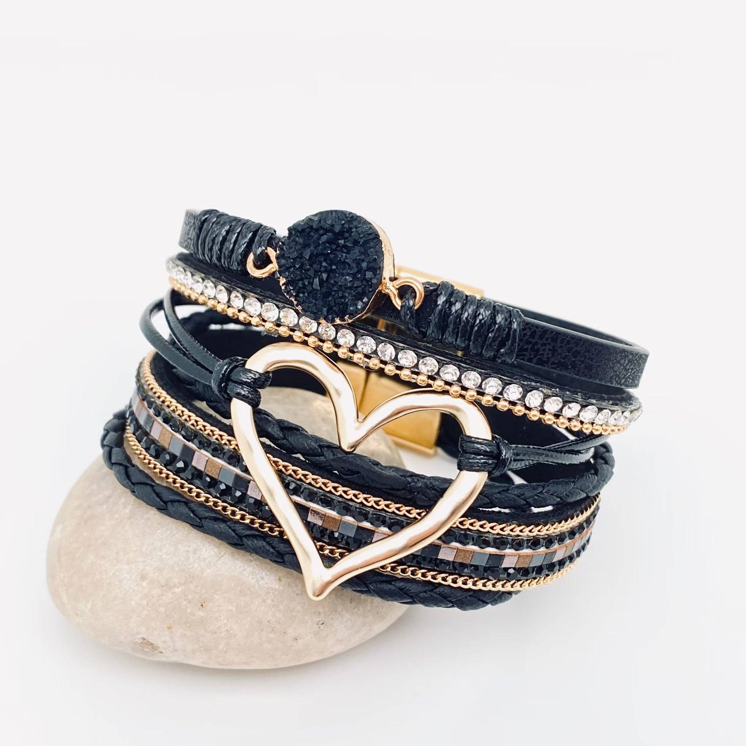 Mio Queena - Multi-Layer Heart Charm Bangle Bracelets