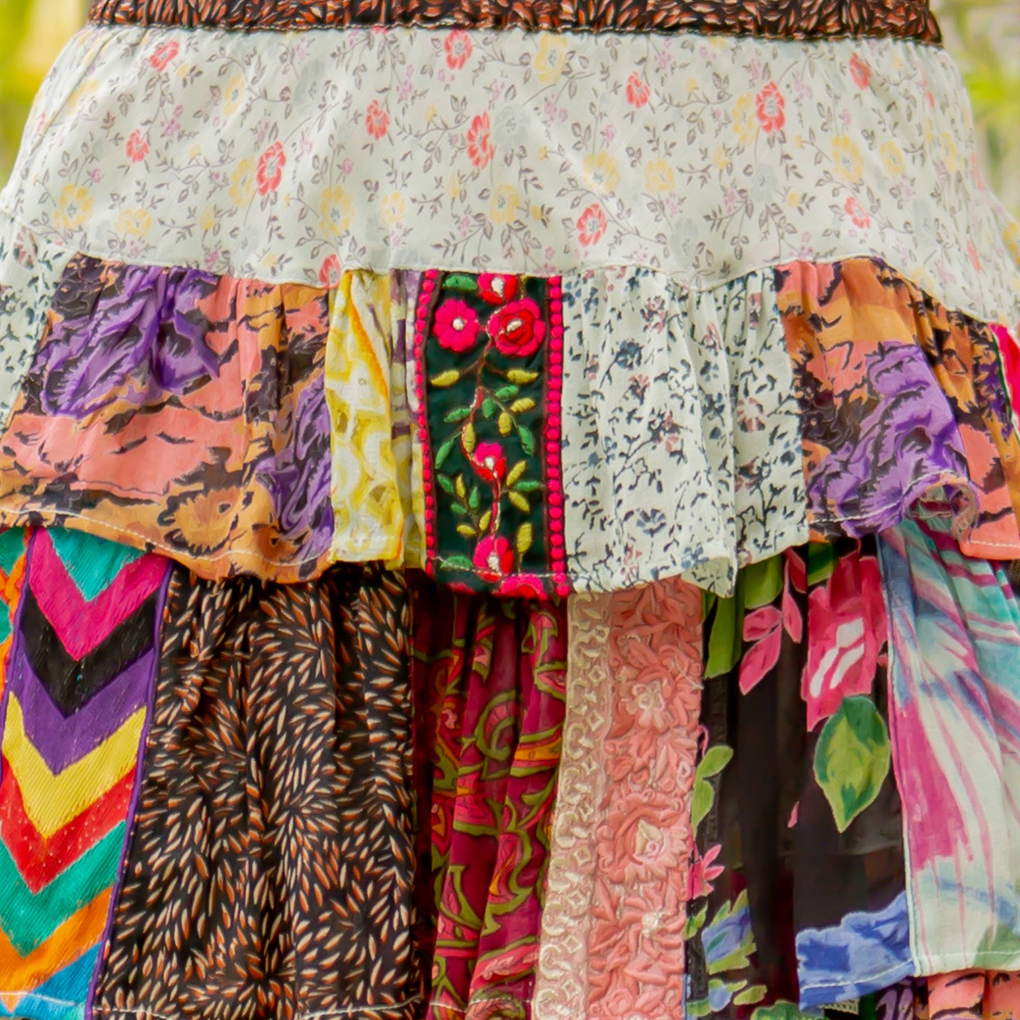 Young Threads - Mini Skirts With Tiered Ruffles In Patchwork &amp; Fully Lined