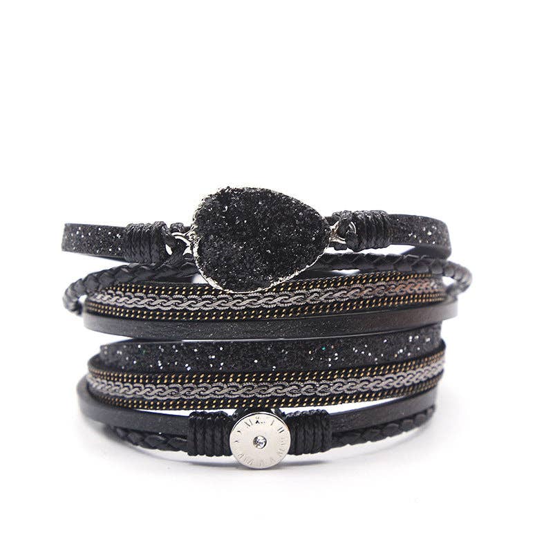 Mio Queena - Crystal Multi-Layer Leather Magnetic Snap Bracelet