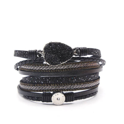 Mio Queena - Crystal Multi-Layer Leather Magnetic Snap Bracelet