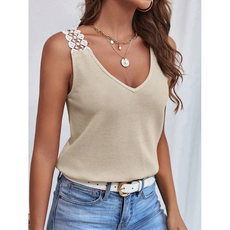  Solid Color Sleeveless V-Neck Ladies T-Shirt