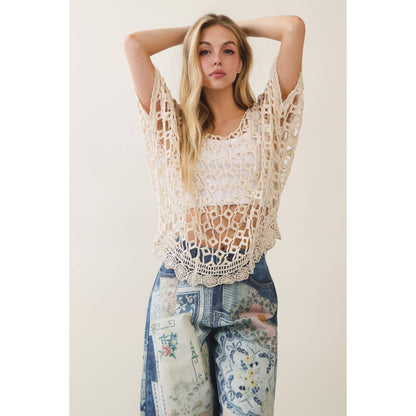 Veveret - Boho Breeze Crochet Knit Top
